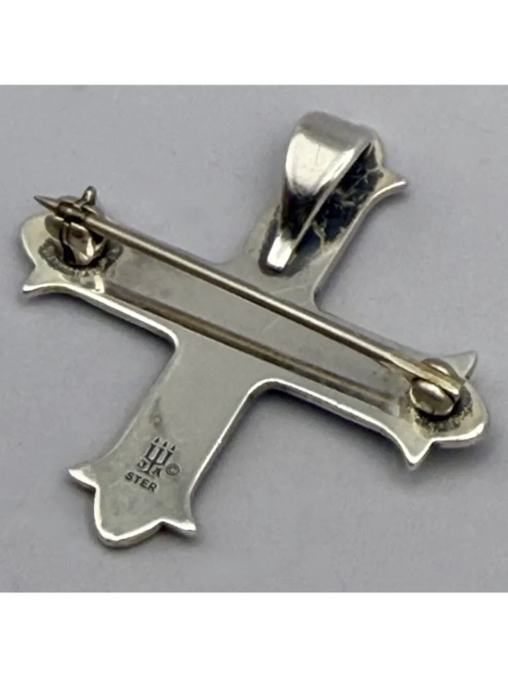 James Avery Cross Brooch Pendant Convertible Sterling Silver Latin Motto Etched